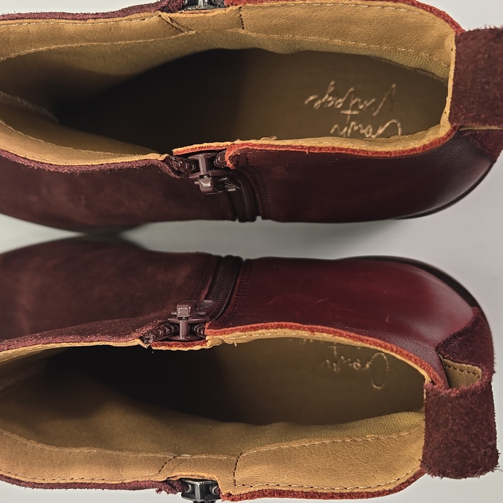 Crown Vintage Ardella Ankle Booties Sz 8.5 Burgundy 3.5 Block Heel Side Zip - Picture 7 of 9